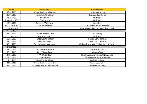 Veranstaltungskalender 2013
