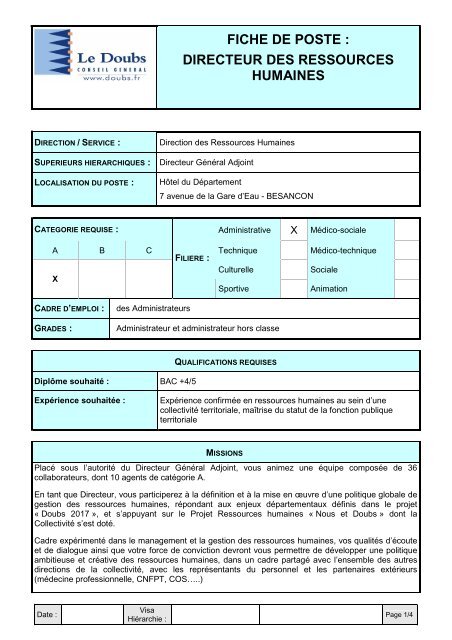 Fiche poste DRH - Conseil gÃ©nÃ©ral du Doubs