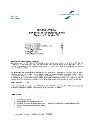 PROCES â VERBAL du Conseil de la FacultÃ© de Chimie SÃ©ance du ...