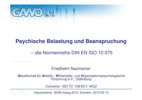 die Normenreihe DIN EN ISO 10 075 - GAWO e.V.