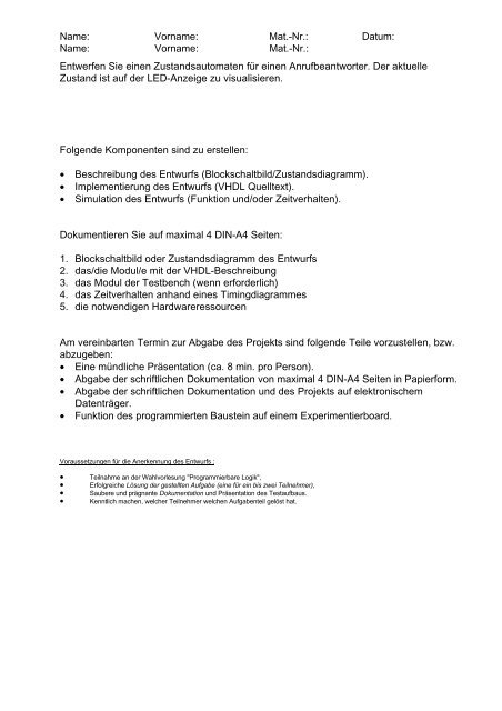 Projekte zur Vorlesung Programmierbare Logik im WS06/07 ...