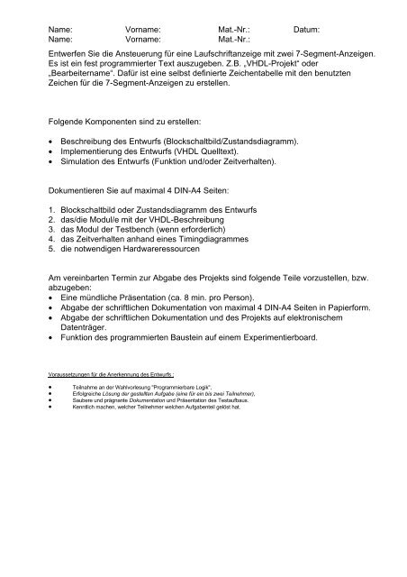 Projekte zur Vorlesung Programmierbare Logik im WS06/07 ...