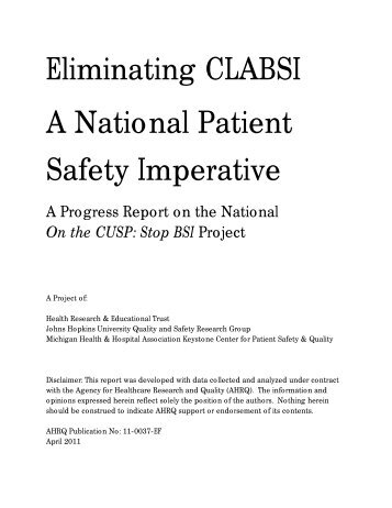 Eliminating CLABSI: A National Patient Safety Imperative