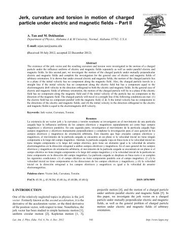 Jerk, curvature and torsion in motion of charged particle