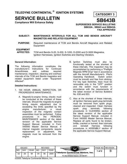SB643B - Teledyne Continental Motors