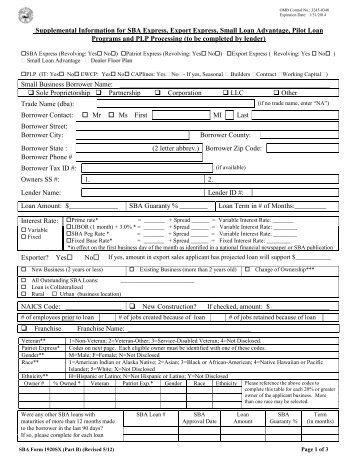 SBA Form 1920 SX (Part B). - Small Business Administration