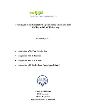 Vufind Documentation - BRAC University Institutional Repository