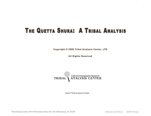 THE QUETTA SHURA: A TRIBAL ANALYSIS - Tribal Analysis Center