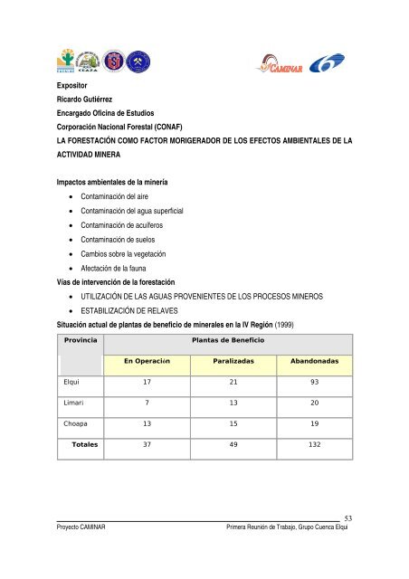 Informe I Taller Cuenca Elqui - cazalac