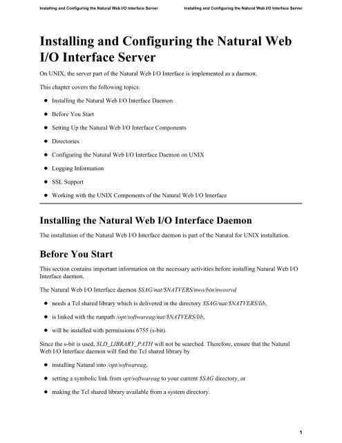 Installing and Configuring the Natural Web I/O Interface Server