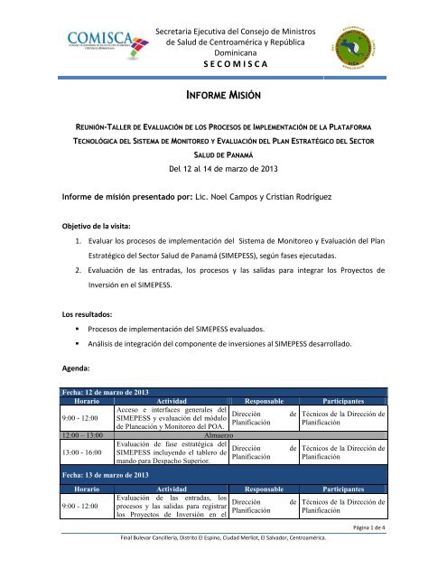 Informe de la misiÃ³n - Oficina virtual del COMISCA