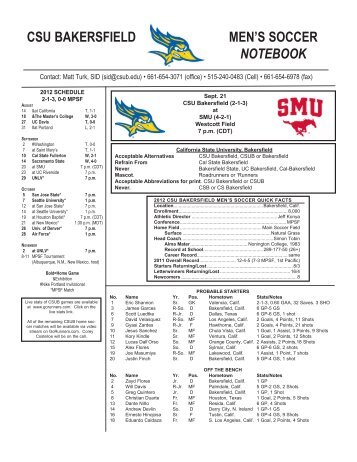 SMU Men's Soccer Notebook - Cal State Bakersfield Athletics