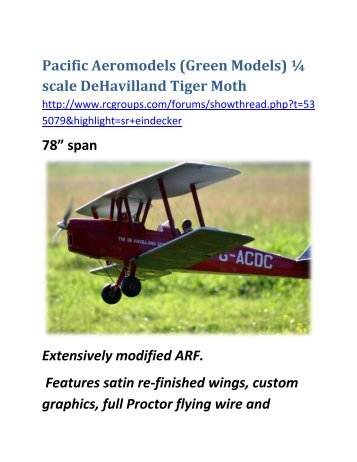 Pacific Aeromodels (Green Models) Â¼ scale DeHavilland Tiger Moth ...