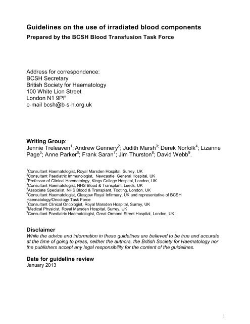 Guidelines on the use of irradiated and leucodepleted blood products