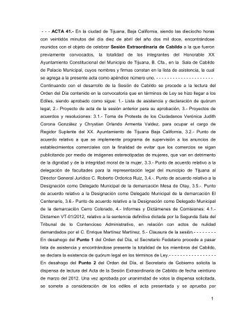 1 - - - ACTA 41.- En la ciudad de Tijuana, Baja California, siendo las ...