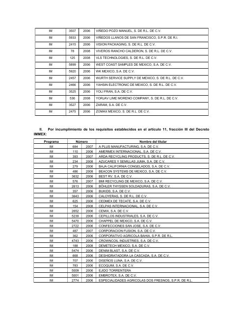 PROGRAMAS DE IMMEX CANCELADOS 24-09-09 - Grupo-fh.com