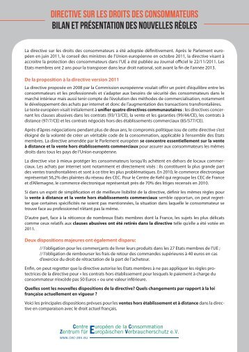 droits des consommateurs - Centre EuropÃ©en de la Consommation