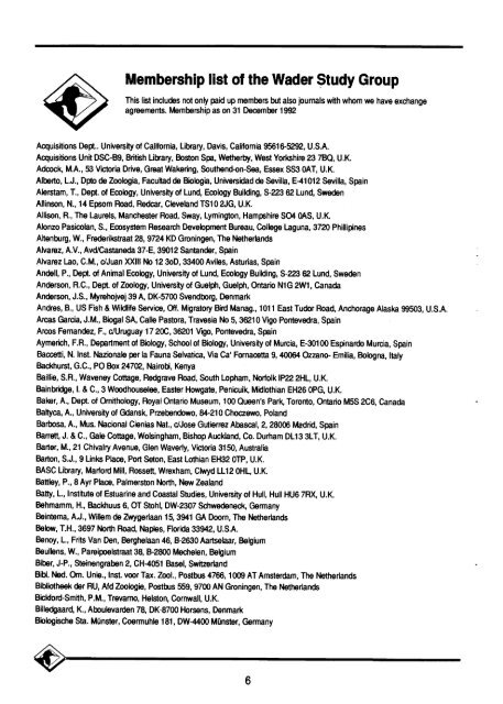Membership list of the Wader Study Group - University Libraries