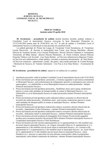 Proces verbal din 29 aprilie 2010 - PrimÄria Municipiului Suceava