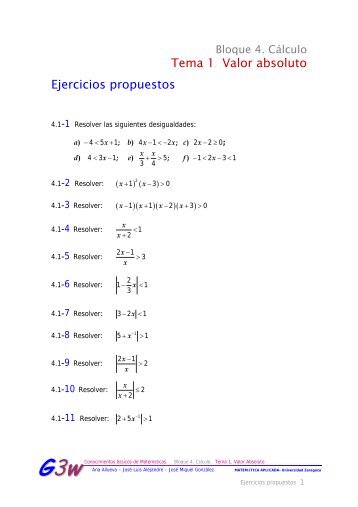 Ejercicios propuestos Bloque4. CÃ¡lculo - Tema1. Valor absoluto