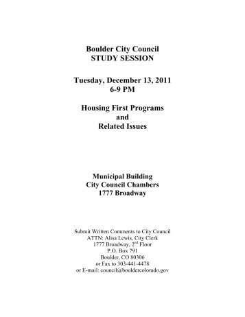 Housing First Programs and Related Issues - City of Boulder