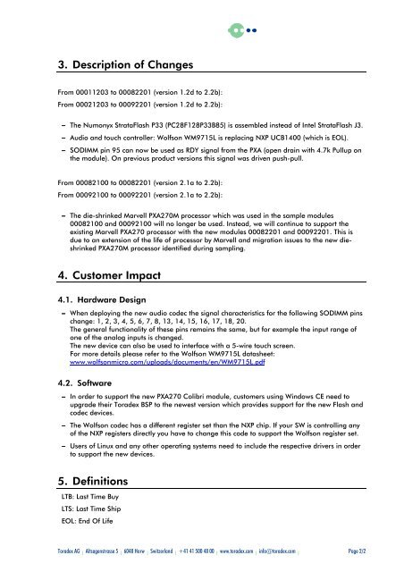 Product Change Notification PCN.2010.09.14.1 - Toradex