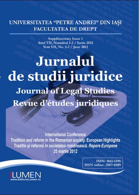 Jurnalul De Studii Juridice Supliment 1 2012 Editura Lumen