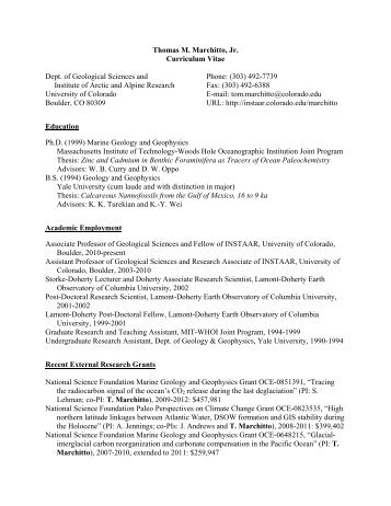 Thomas M. Marchitto, Jr. Curriculum Vitae Dept. of - Cooperative ...