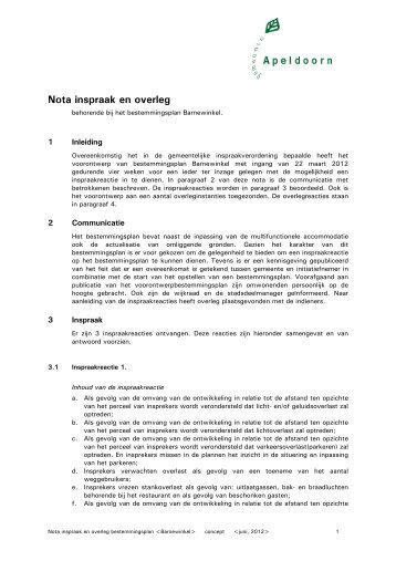 Bijlage toelichting 9 Nota inspraak en overleg - Gemeente Apeldoorn