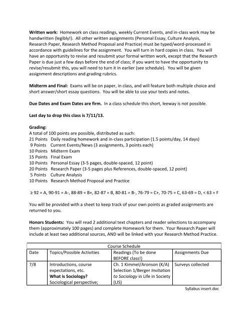 Syllabus for: SOC 1 Introduction to Sociology - Internal CR Home