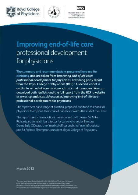 End-of-life care: leaflet for clinicians - Royal College of Physicians