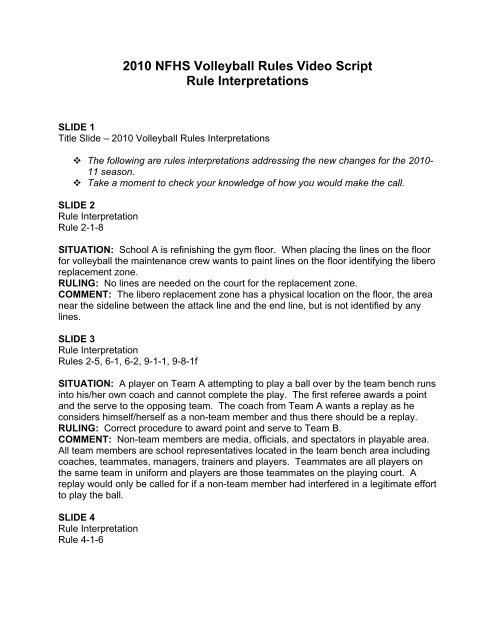 2010 NFHS Volleyball Rules Video Script Rule ... - OSAA Volleyball