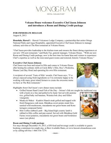 Volcano House welcomes Executive Chef Jason Johnson and ...