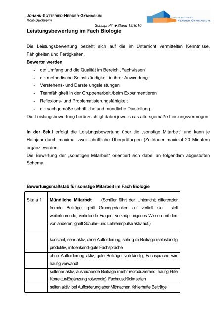 Leistungsbewertung im Fach Biologie - Johann-Gottfried-Herder ...