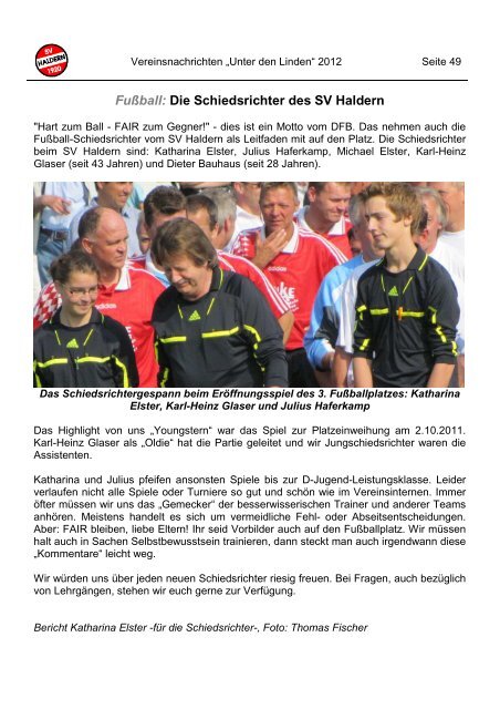 Vereinsnachrichten Ã¢ÂÂUnter den LindenÃ¢ÂÂ 2012 Seite 1 - SV Haldern