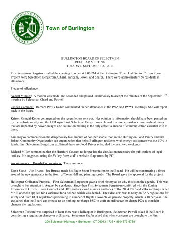 09/27/11 - Meeting Minutes - Town of Burlington