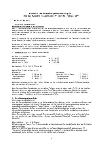Protokoll der Jahreshauptversammlung 2011 des ... - SV Haspelmoor