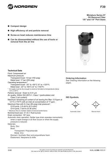 Miniature Series 07 Oil Removal Filter 1/8" and 1/4" Port Sizes ...