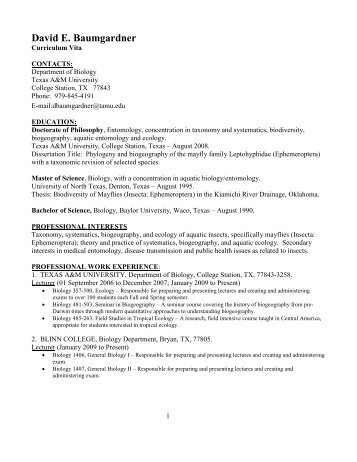 Curriculum Vitae - Department of Biology - Texas A&M University