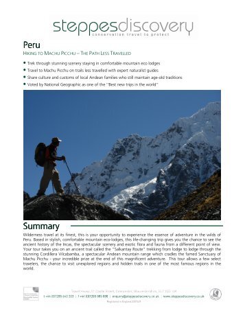 Peru Summary - Steppes Discovery