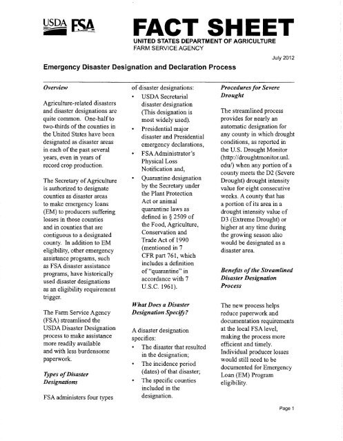 Emergency Disaster Designation and Declaration Process Face Sheet