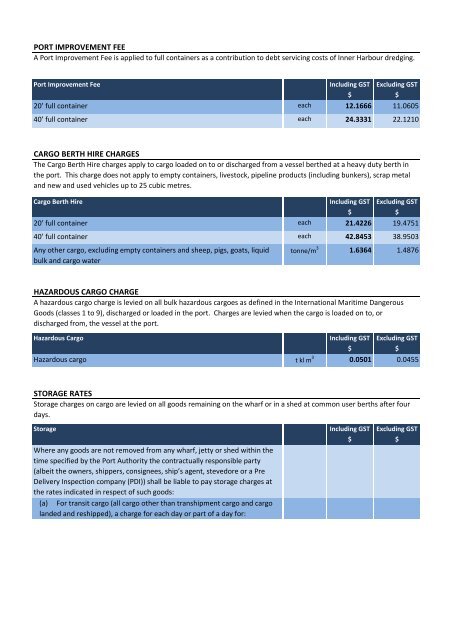 Ship and Cargo Charges from 1 July 2013 - Fremantle Ports