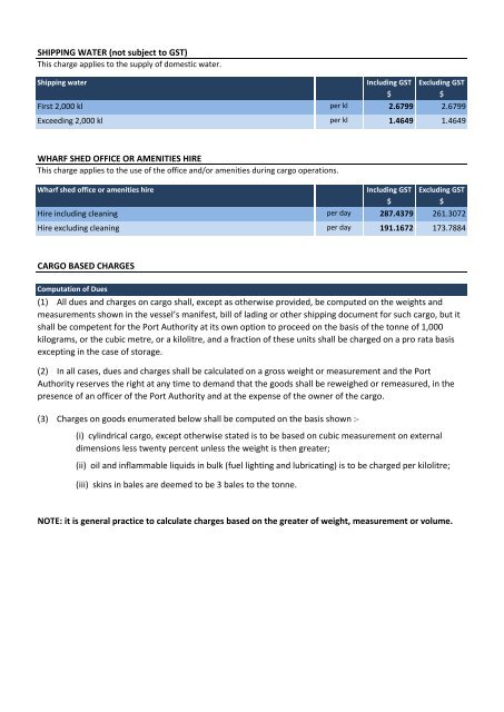 Ship and Cargo Charges from 1 July 2013 - Fremantle Ports