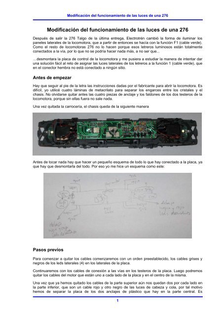 ModificaciÃ³n de las luces de una 276 de Electrotren