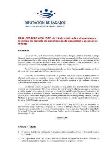 REAL DECRETO 485/1997, de 14 de abril, sobre disposiciones ...