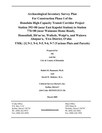 Archaeological Inventory Survey Plan For Construction Phase I of ...