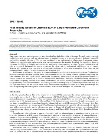 SPE 146840 Pilot Testing Issues of Chemical EOR in Large ...