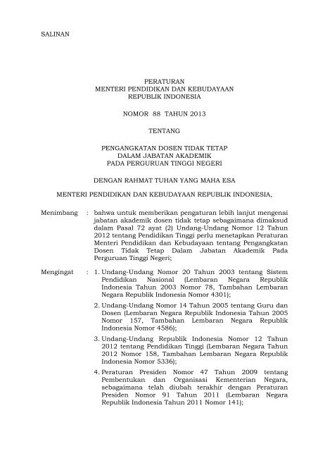 Permen Nomor 88 Tahun 2013 Kementerian Pendidikan Dan