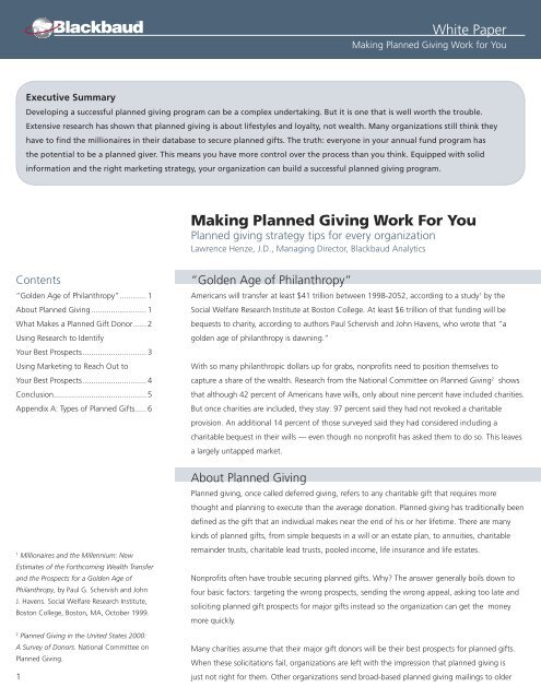 White Paper Making Planned Giving Work for You - Blackbaud, Inc.