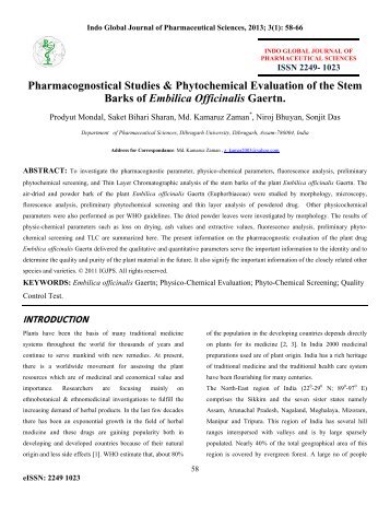 Pharmacognostical Studies & Phytochemical Evaluation of the Stem ...